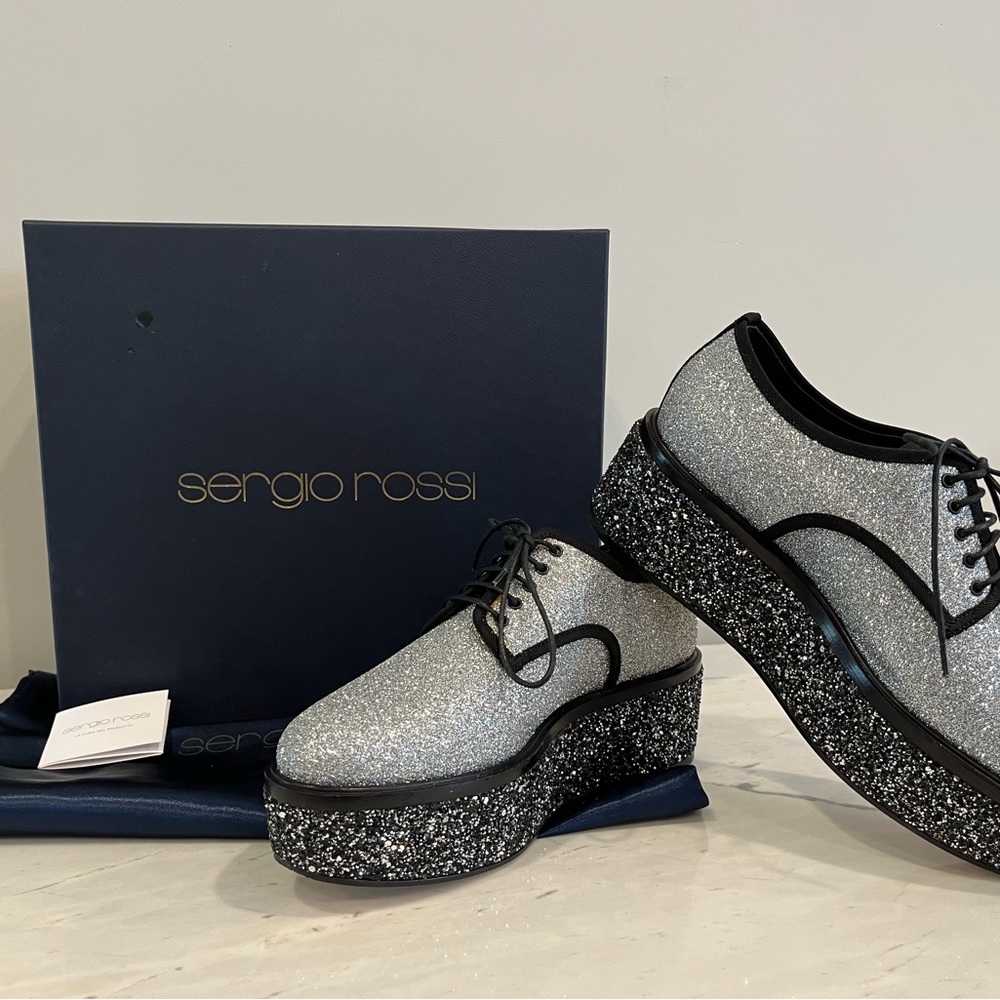 Sergio Rossi glitter platform lace up Oxford loafer